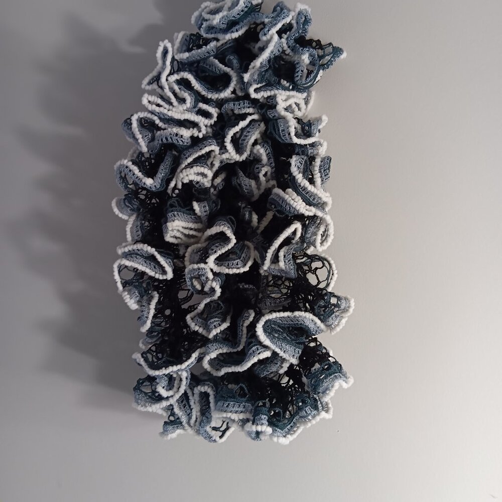 Handmade by me black grey and white ruffle accessory scarf, Never worn E12 - Picture 4 of 6